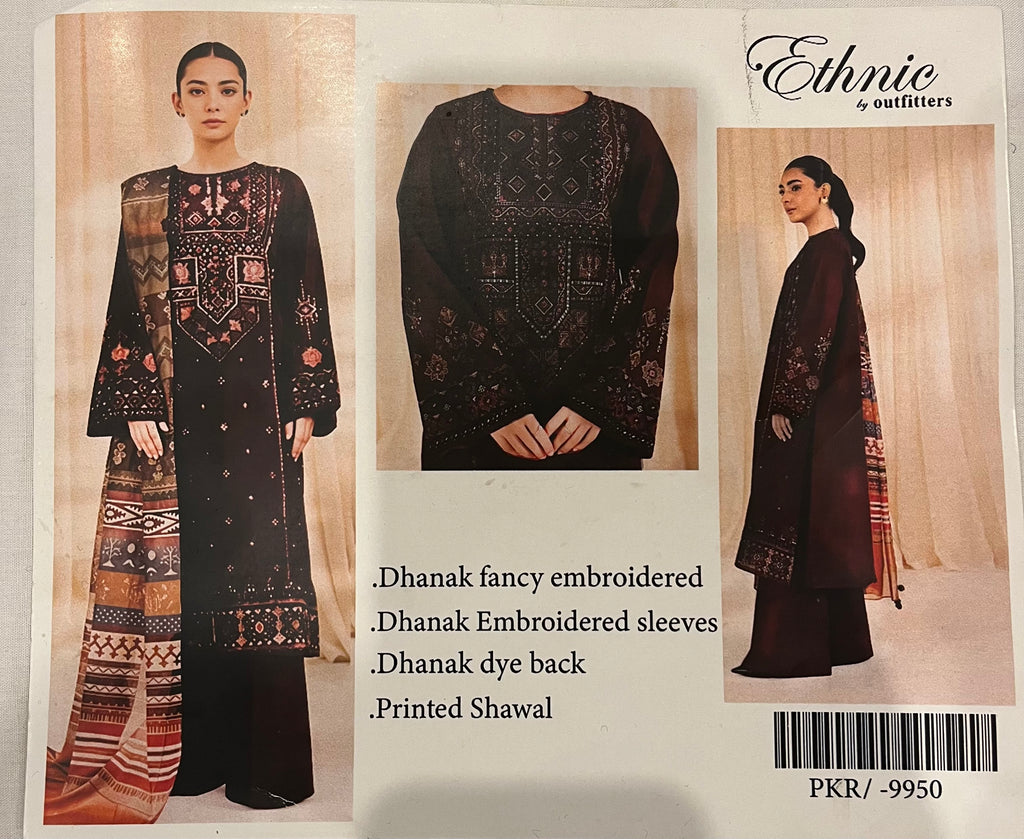 3pc Ethnic Dhanak Unstitched