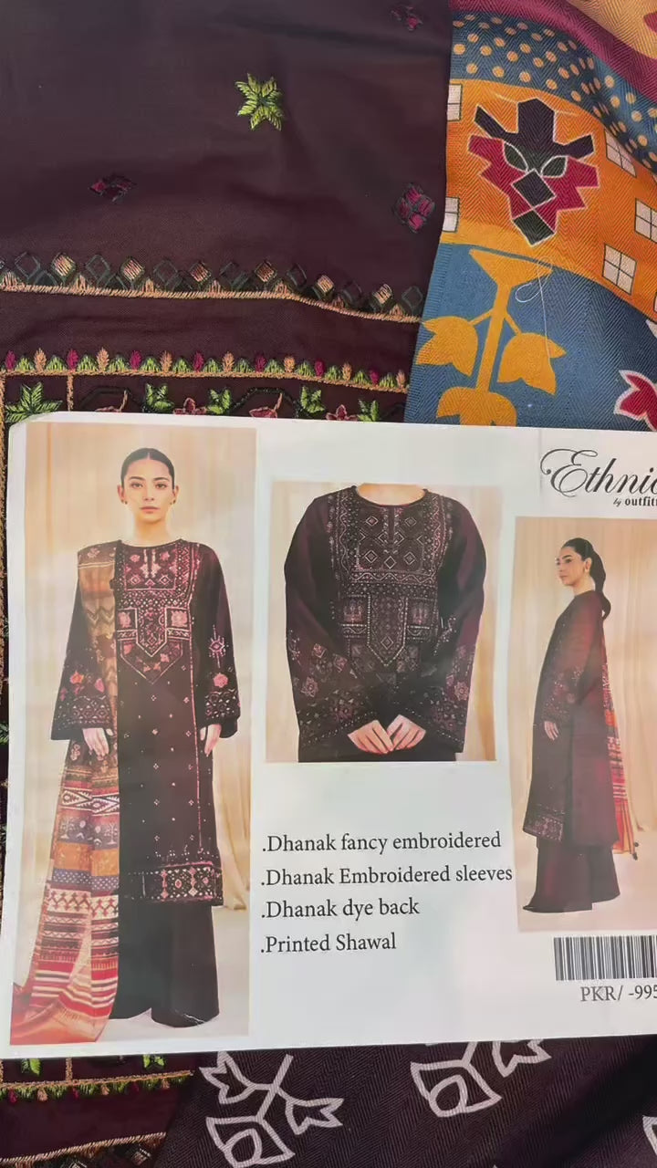 3pc Ethnic Dhanak Unstitched